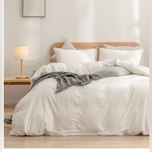NEW White Full Duvet Cover 100% Washed Cotton Super Soft Lightweight Bedding